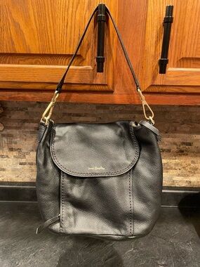 Vera Bradley Black Pebbled Leather Shoulder Bag with Gold Hardware